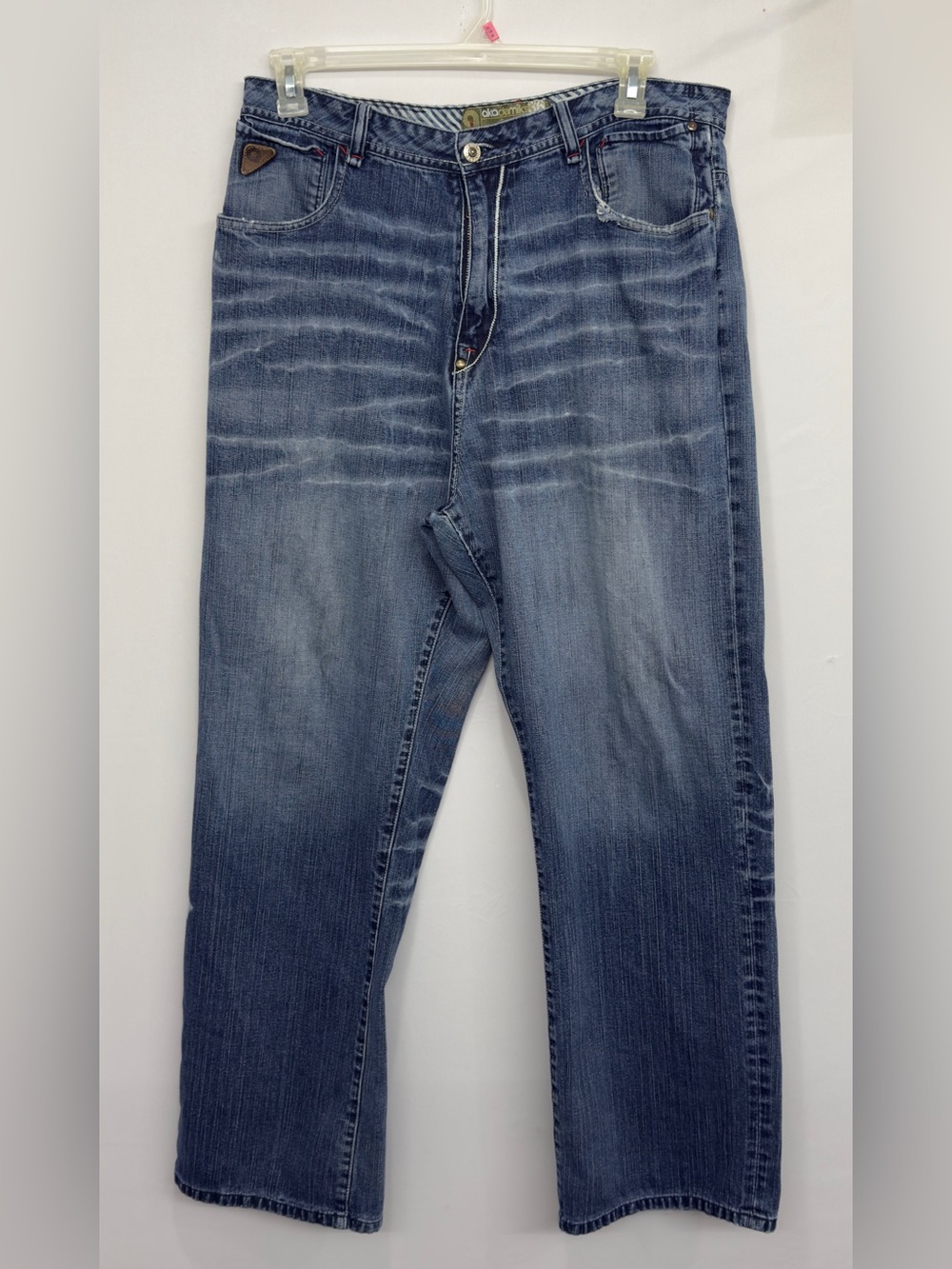 Vintage Akademiks Jeans Denim Mens 36x30 Blue Distressed Wide Leg Y2k Hip Hop